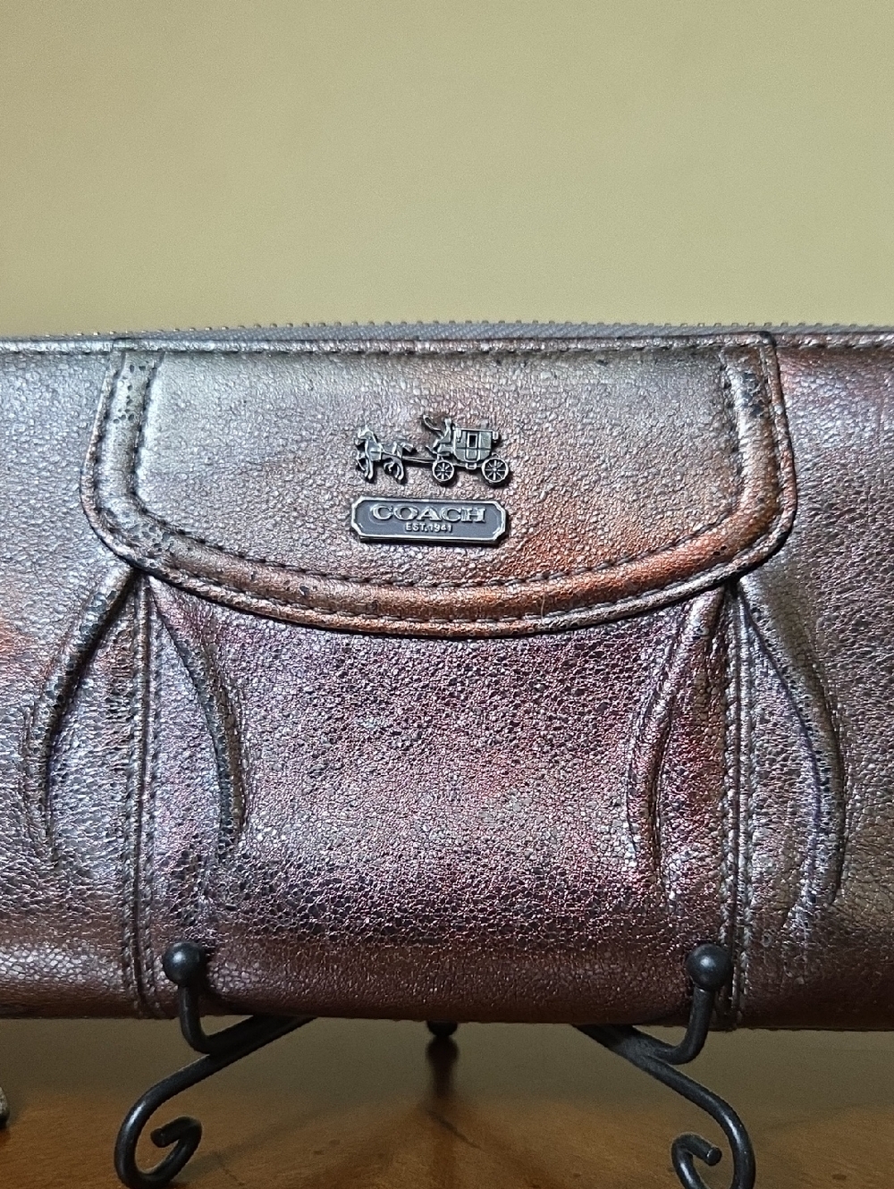 COACH Madison Metallic Rose Gold Accordian Large Zip Around Wallet